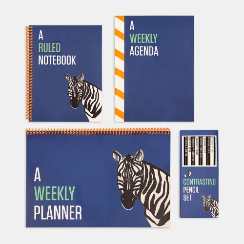 PK Design - Contrasting Set Of 4  Bundle Notebook - Pencil