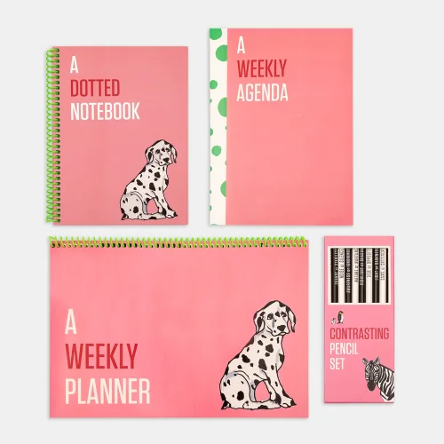 PK Design - Contrasting Set Of 4 Bundle Notebook- Pencil