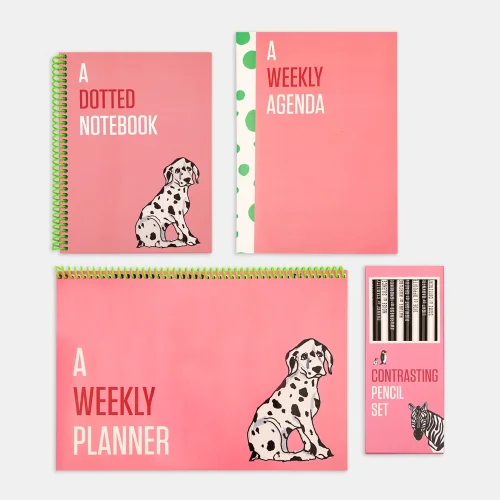 PK Design - Contrasting Set Of 4 Bundle Notebook - Pencil