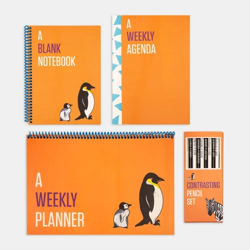 PK Design - Contrasting Set Of 4  Bundle Notebook - Pencil