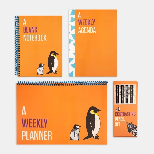 PK Design - Contrasting Set Of 4 Bundle Notebook- Pencil