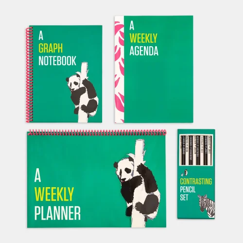 PK Design - Contrasting Set Of 4  Bundle Notebook - Pencil