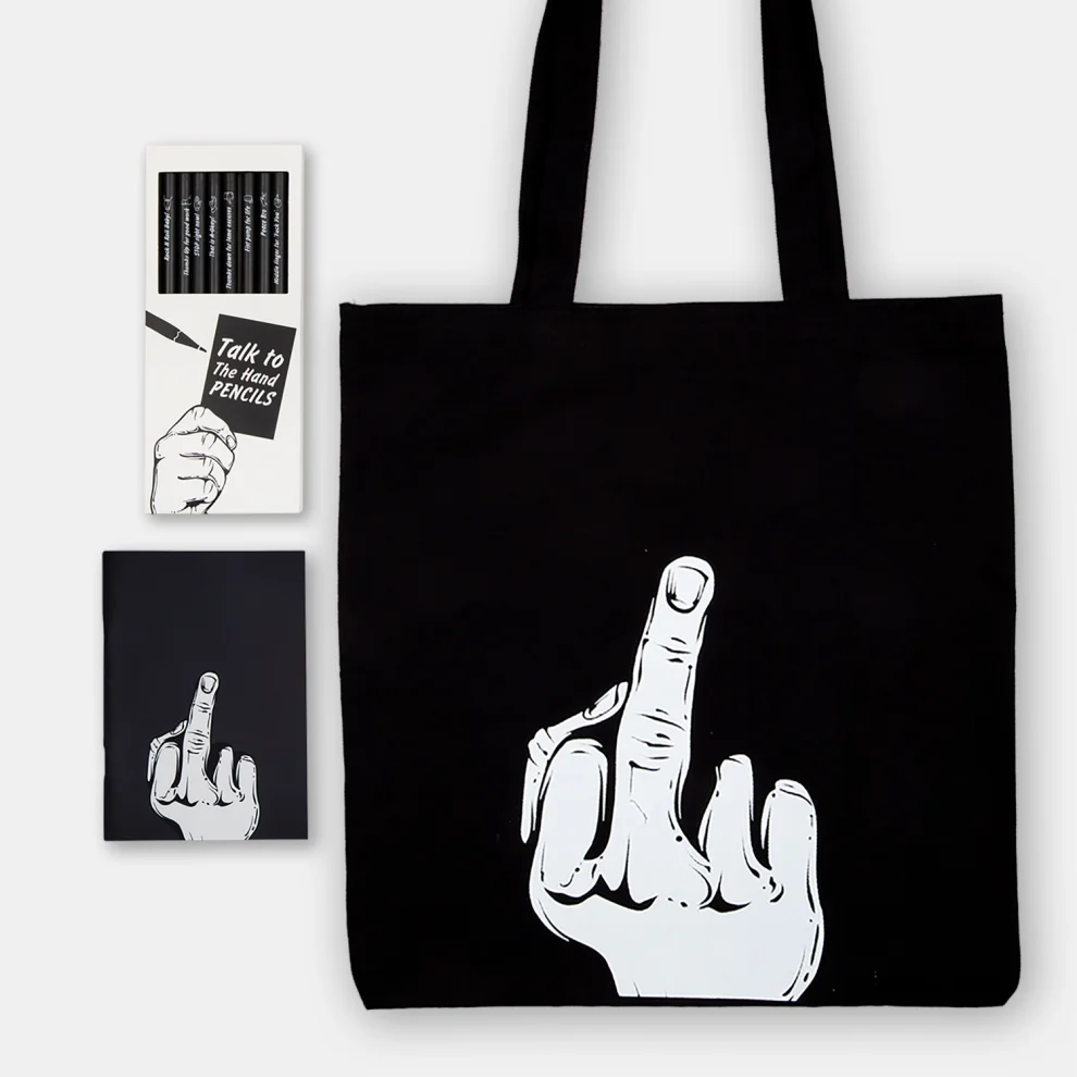 PK Design - Talk To The Hand Notebook Pencil Bag Bundle: Middle Finger