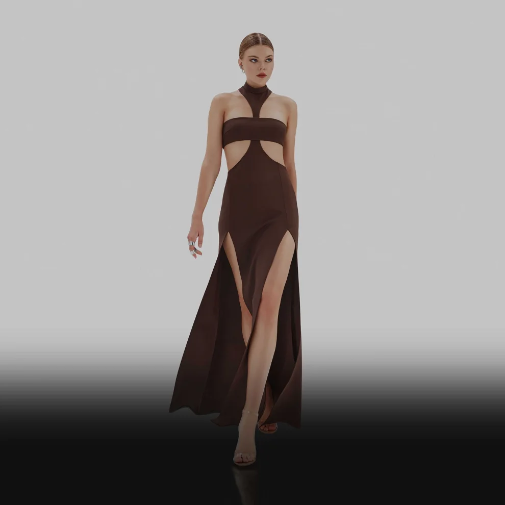 Esotte - Iris Çift Yırtmaç Bacak Dekolteli İki Parçalı Tasarım Abiye Elbise