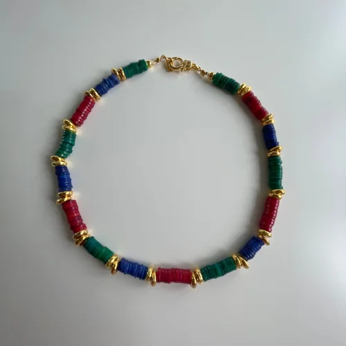 Byebruketenci - Colorful Mother-of-pearl Necklace With Gold Detail - Ill