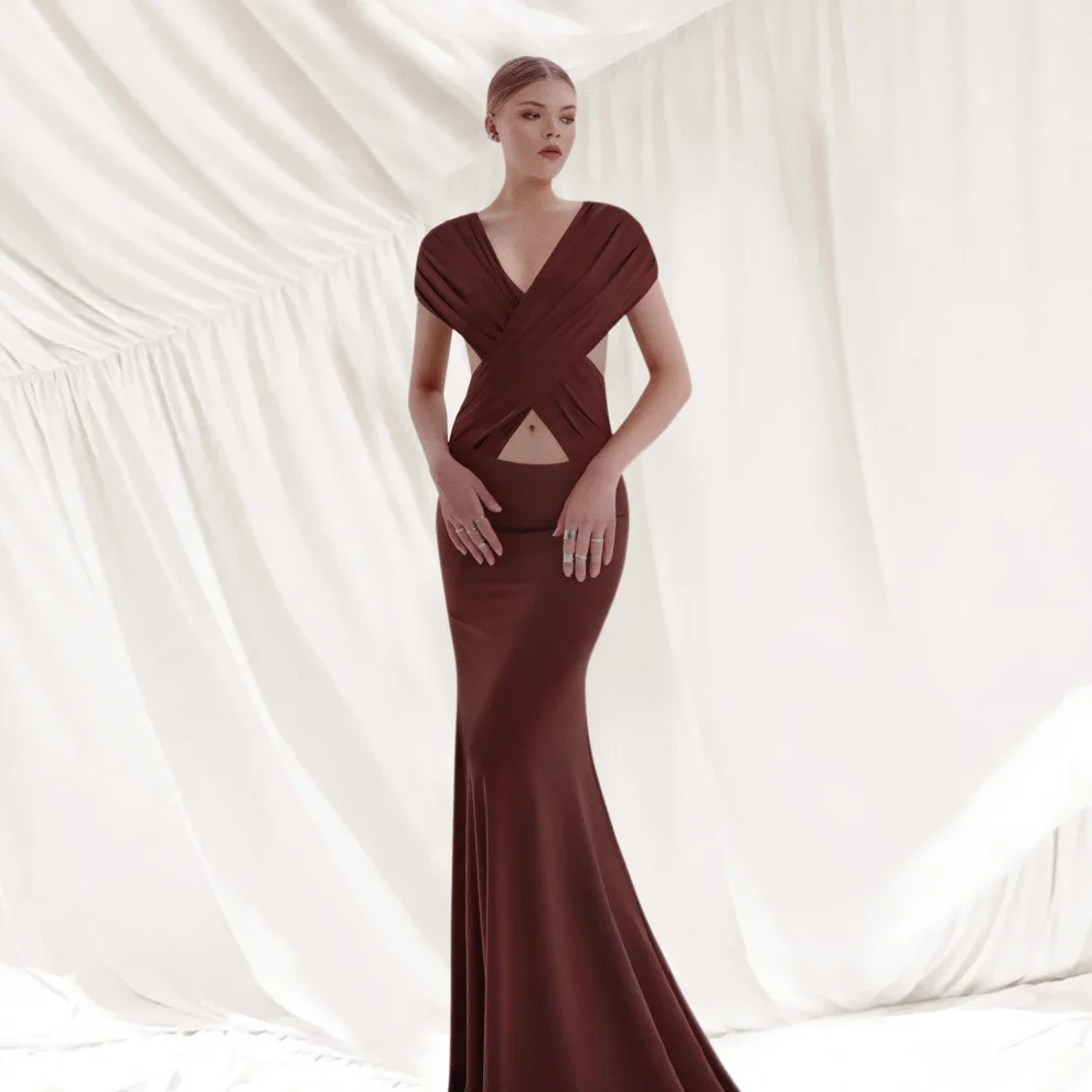 Esotte - Hera Crosswrap Low Waist Designer Evening Dress