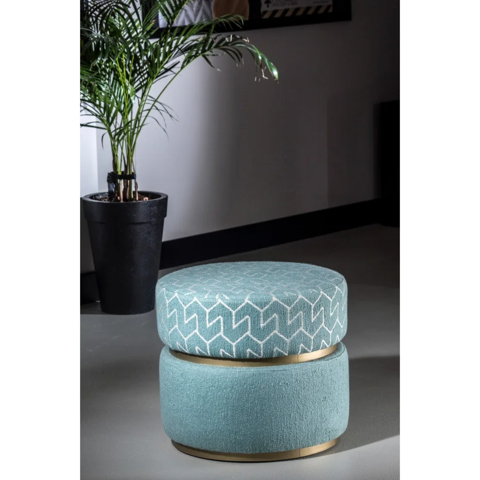 22 Maggio Istanbul - Azzurro Geometric Patterned Boucle Velvet Round Ottoman