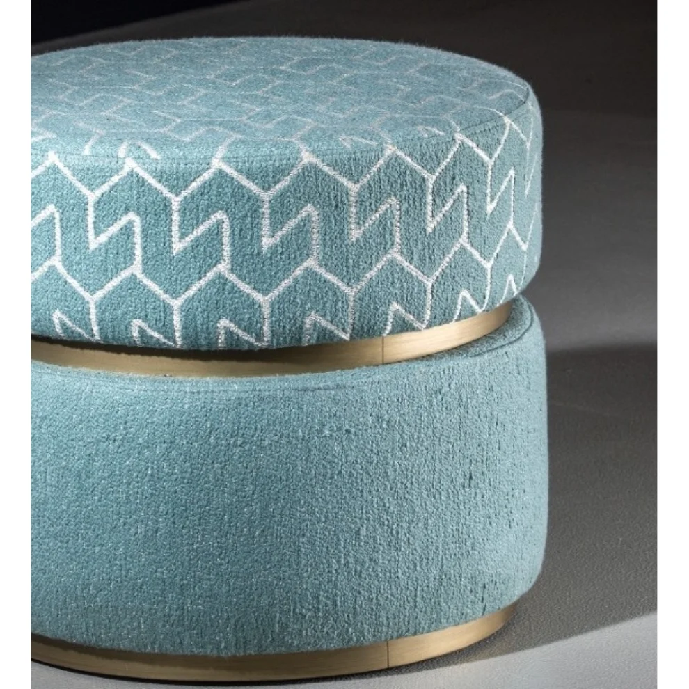 22 Maggio Istanbul - Azzurro Geometric Patterned Boucle Velvet Round Ottoman