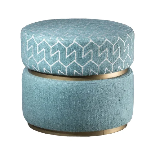 22 Maggio Istanbul - Azzurro Geometric Patterned Boucle Velvet Round Ottoman