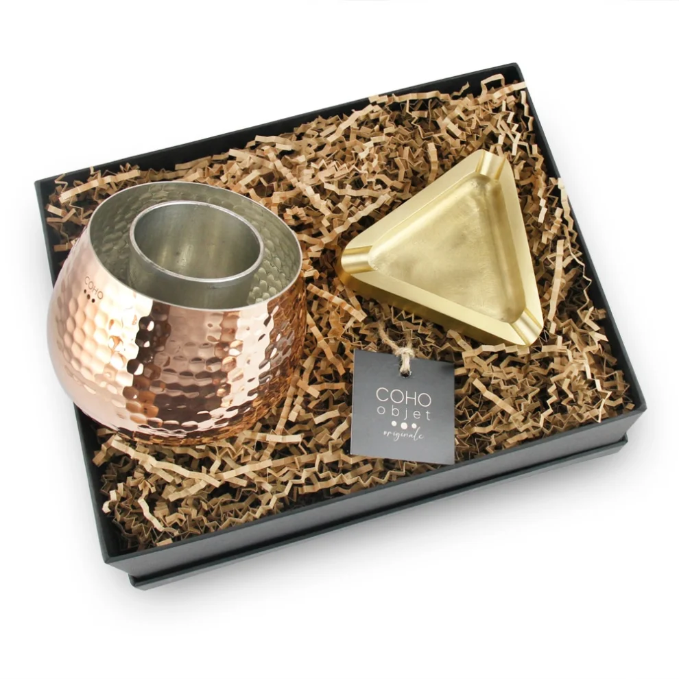 Coho Objet	 - Copper Cooler & Brass Ashtray Gift Set