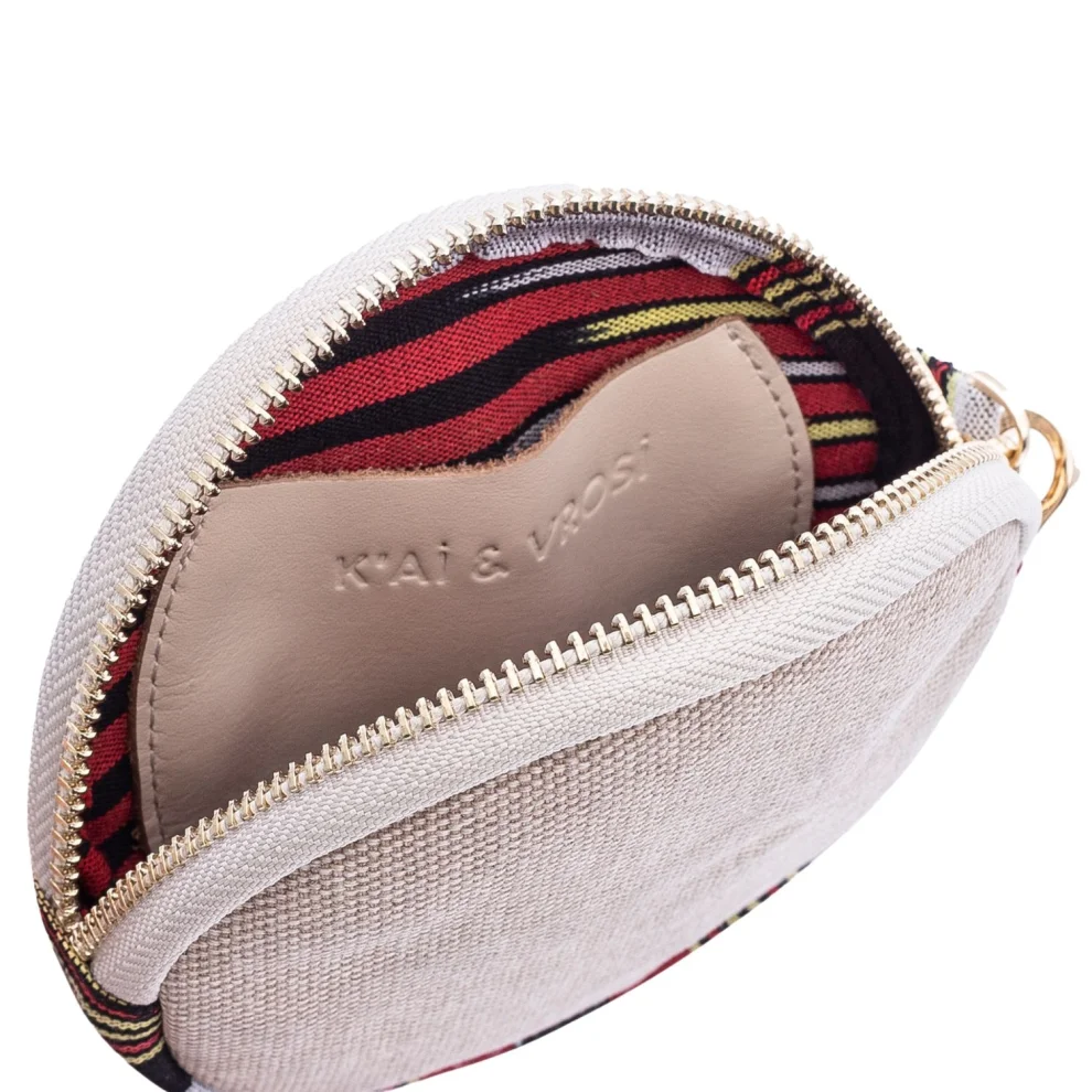 Kai & Vrosi - Canvas Round Wallet With Woven Fabric - Il