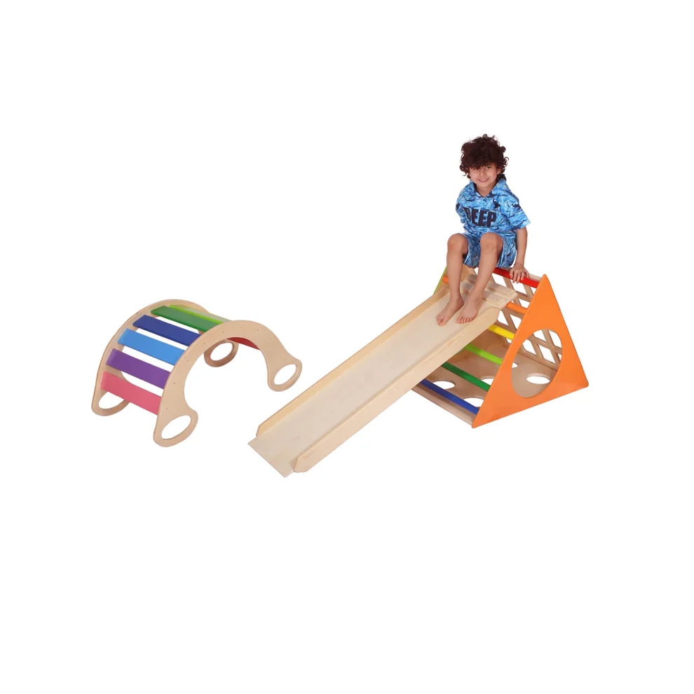Woodnjoytoy - Pikler + Rainbow Curve + Geo Ladder & Slide Set