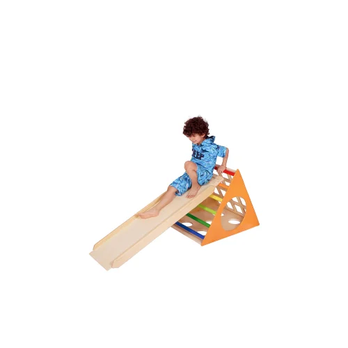 Woodnjoytoy - Woodnjoy Ahşap Üçgen Pikler + Geometrik Rampa Ve Kaydırak Seti (2'li Set)