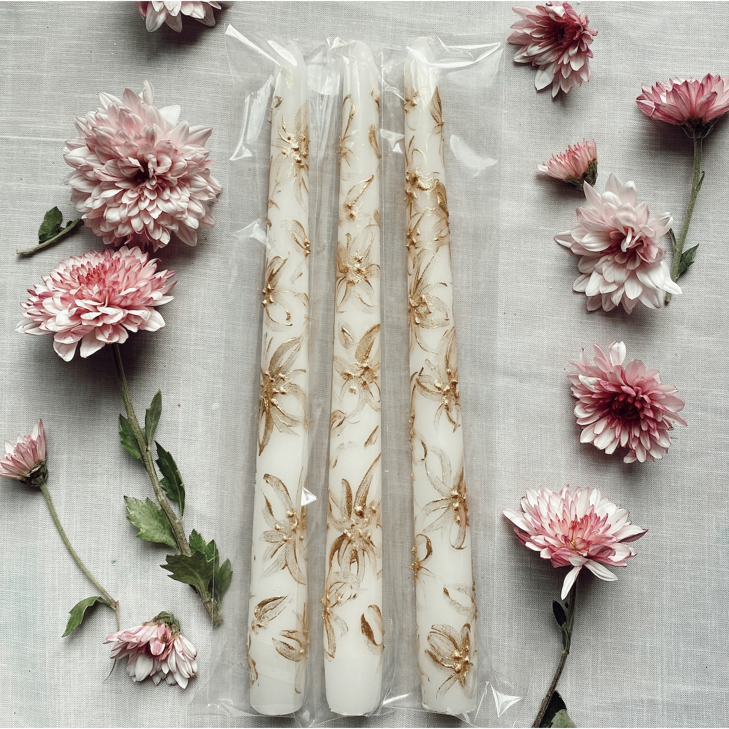 Gold Flowers Taper Candle