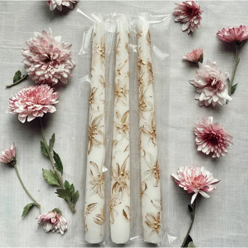 Studio Soi Candle And More - Gold Flowers Taper Candle