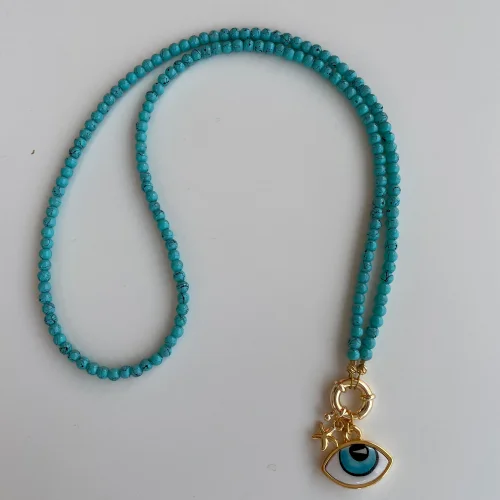 Byebruketenci - Beads And Porcelain Eye Evil Eye Gold Necklace