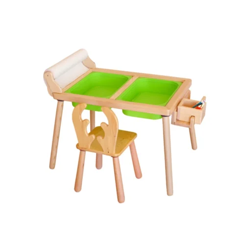 Woodnjoytoy - Masif Ağaç Aktivite & Çalışma Masası + 1 Sandalye