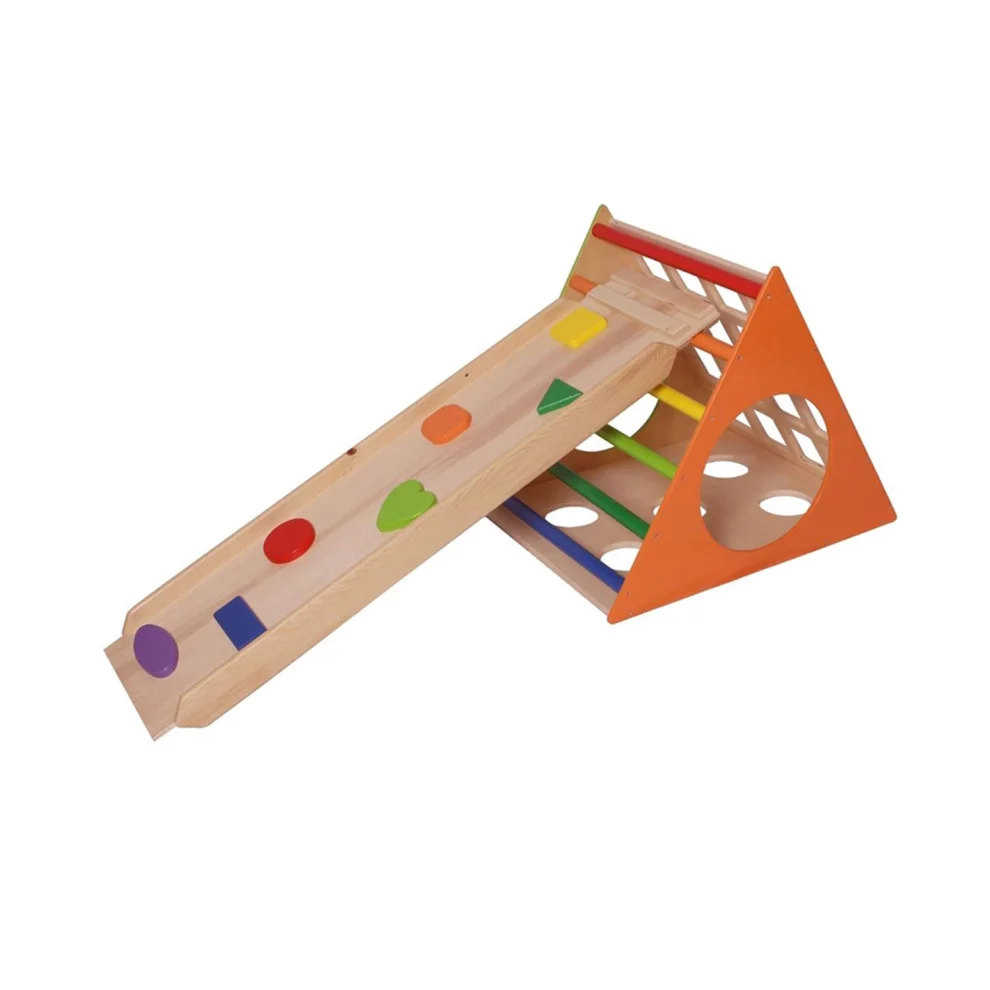 Woodnjoytoy - Woodnjoy Wooden Triangle Pegs + Geometric Ramp And Slide Set (set Of 2)