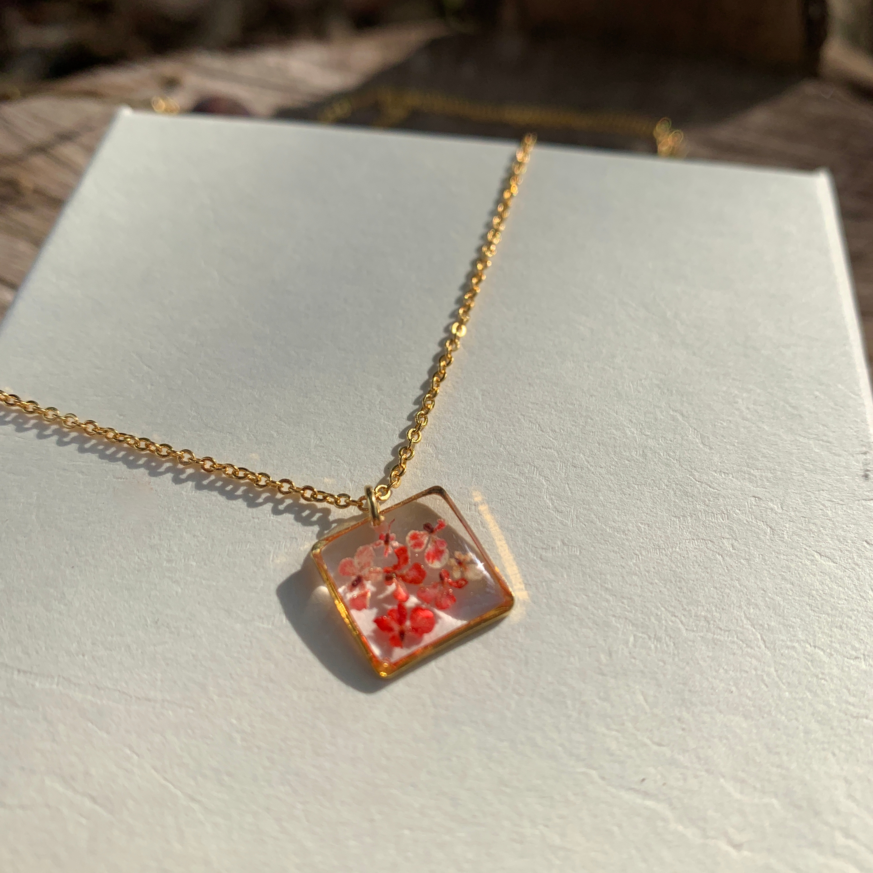 Real Flower Teeny Weeny Square Necklace