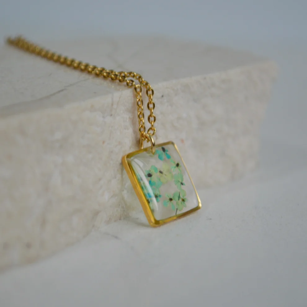 Fiorel Design - Real Flower Square Necklace - Teeny Weeny Blue
