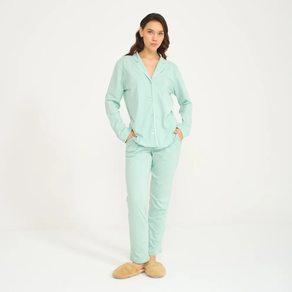 Miespiga Shirt Pants Pajamas Set Aqua Blue M hipicon