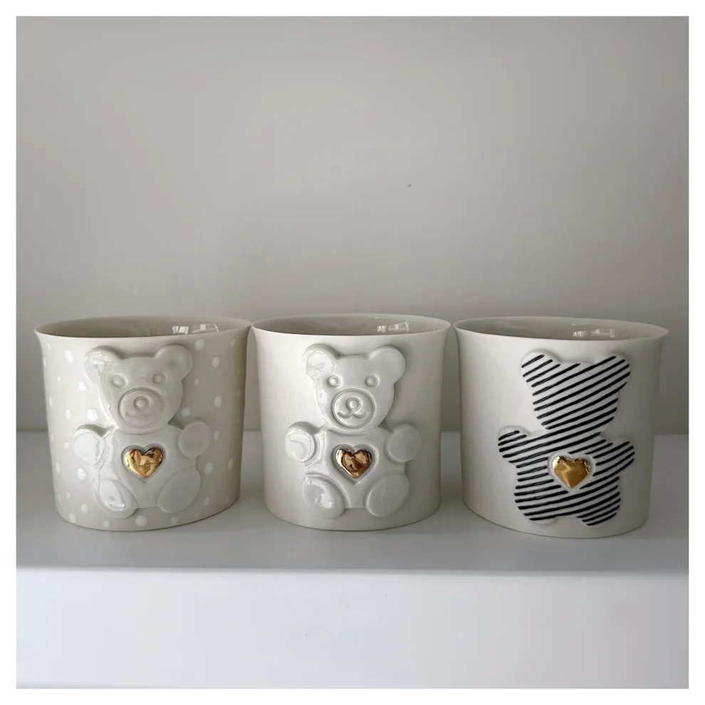 Nil Kayılı Porcelain - Teddy Strips And Gold Mug