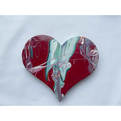 Ebru Sayer Art & Design - Hand Painted Wooden Heart Decorative Object