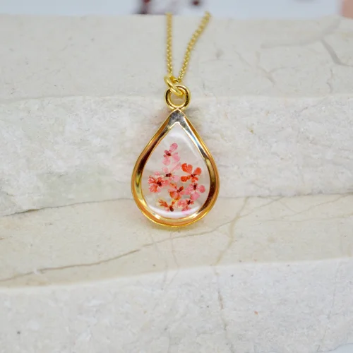 Fiorel Design - Real Flower Depth Of Pink Teardrop Necklace
