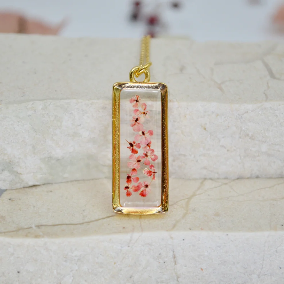 Fiorel Design - Real Flower Depth Of Pink Rectangle Necklace