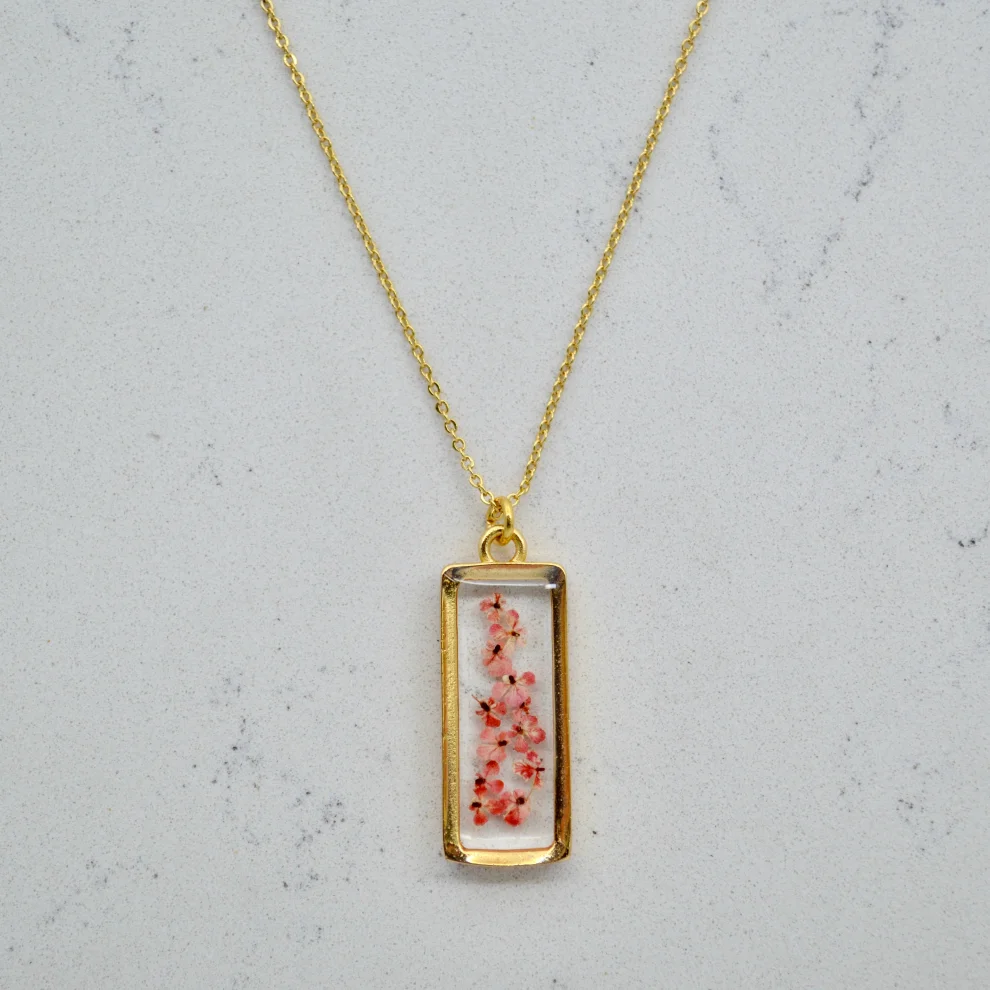 Fiorel Design - Real Flower Depth Of Pink Rectangle Necklace