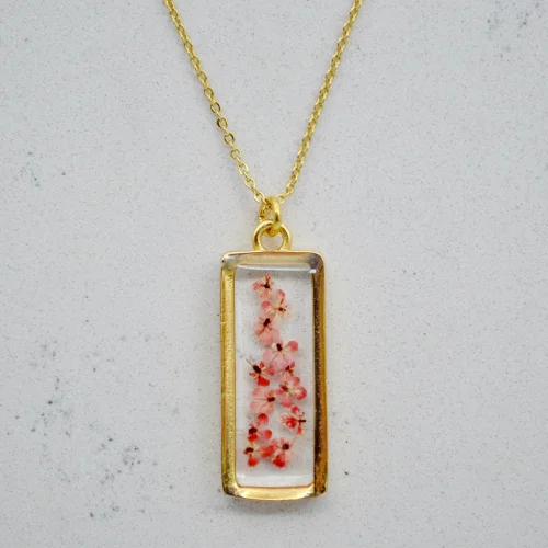 Fiorel Design - Real Flower Depth Of Pink Rectangle Necklace