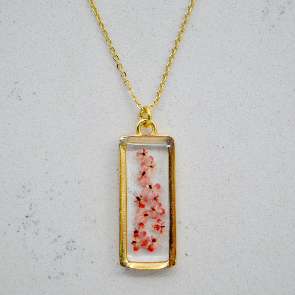 Fiorel Design - Real Flower Depth Of Pink Rectangle Necklace