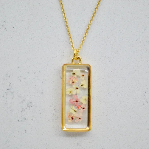 Fiorel Design - Real Flower Depth Of Pink Rectangle Necklace