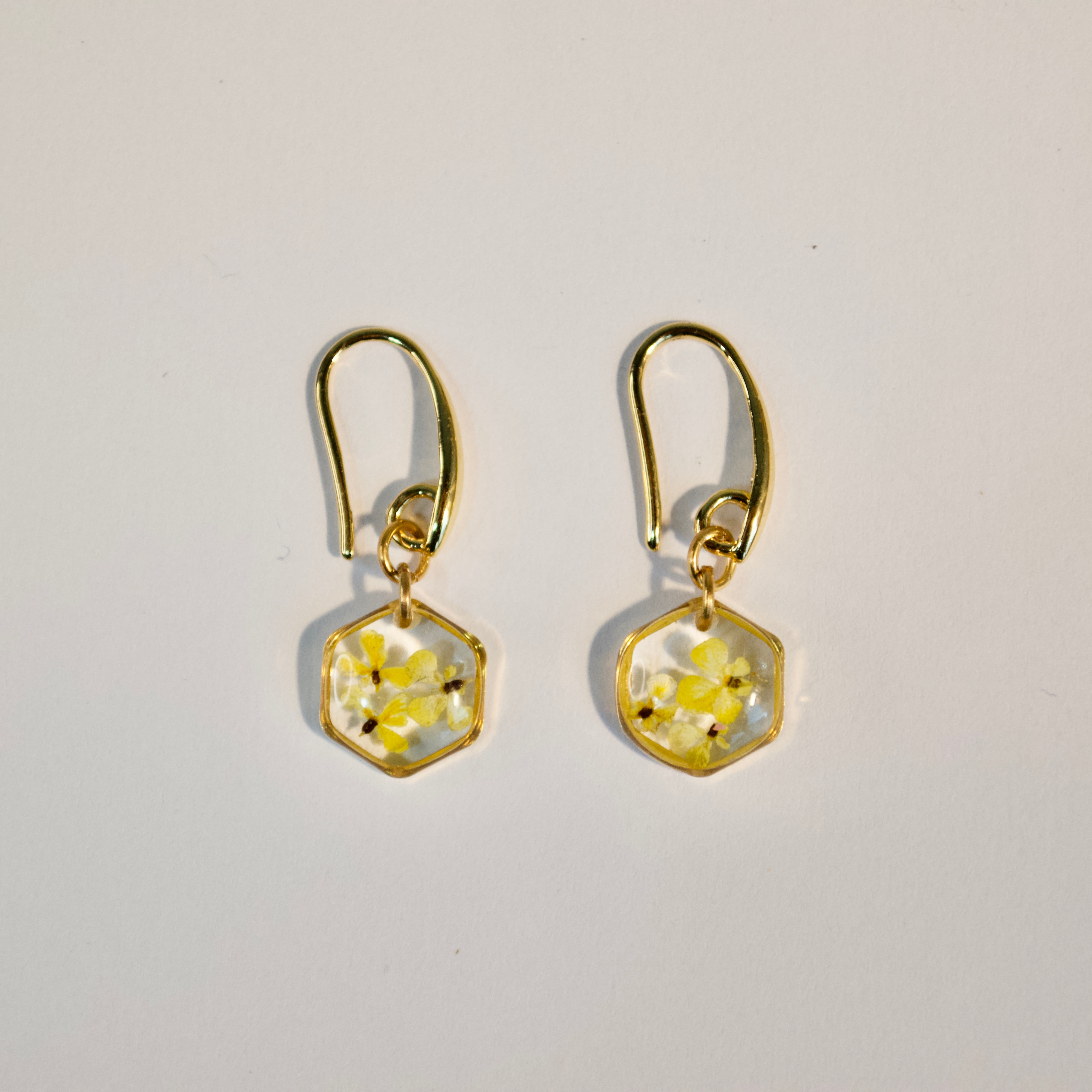 Real Flower Teeny Weeny Hexagon Drop Earring