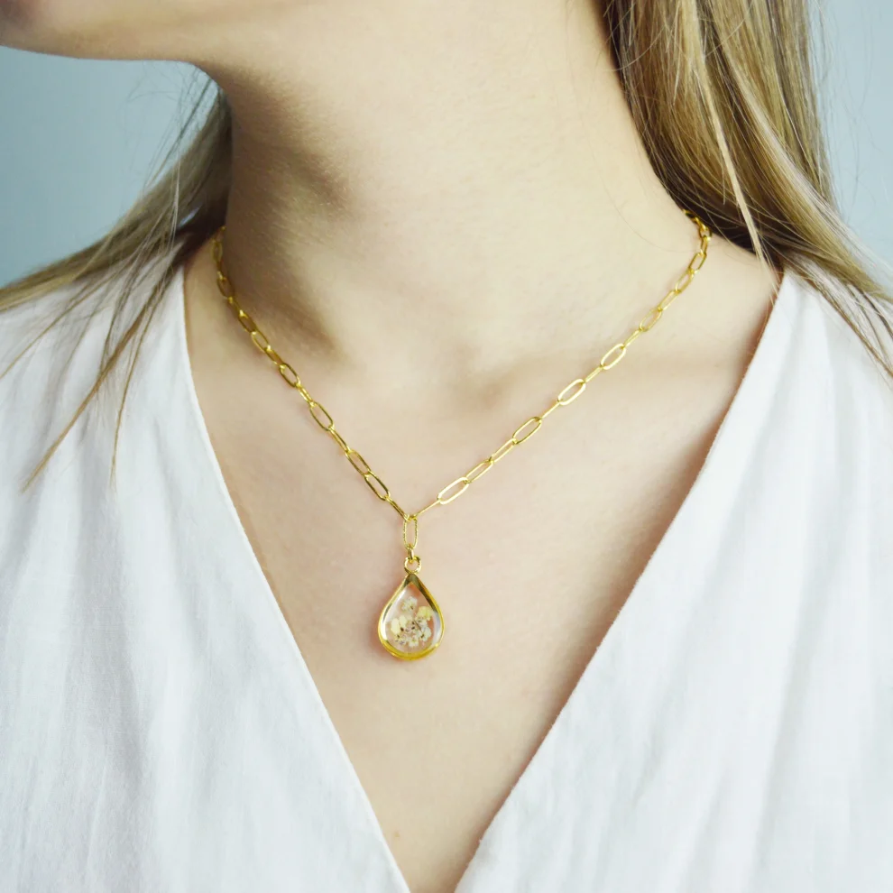 Fiorel Design - Real Flower Bold Chain Teardrop Necklace