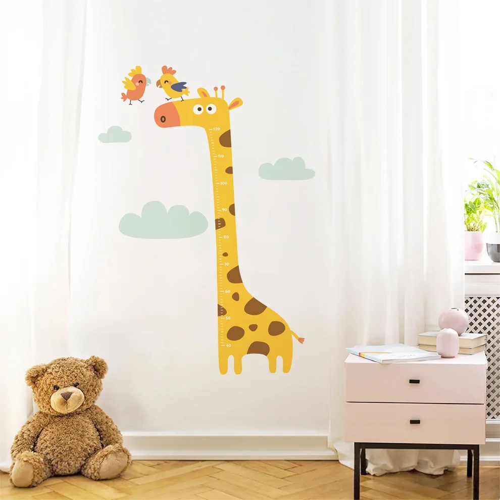Jüppo - Giraffe And Parrots Wall Sticker Height Ruler