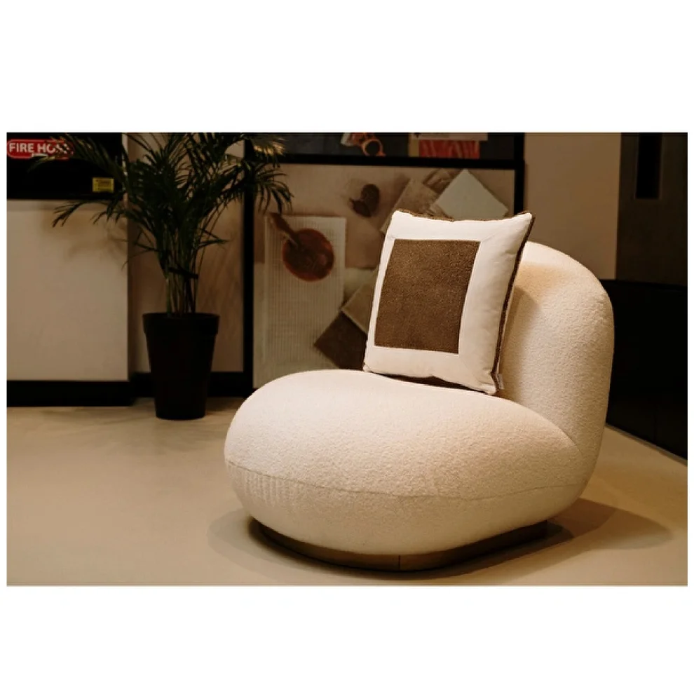 22 Maggio Istanbul - Orso Boucle Fabric Upholstered Wooden Base Armchair