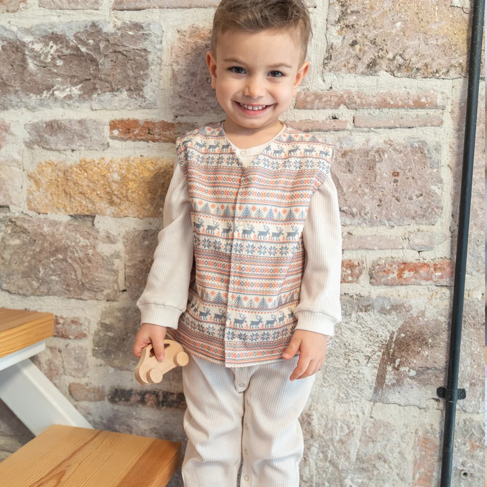 Moose Store Baby & Kids - Organik Pamuk Pazen Moose Yelek Bebek Çocuk