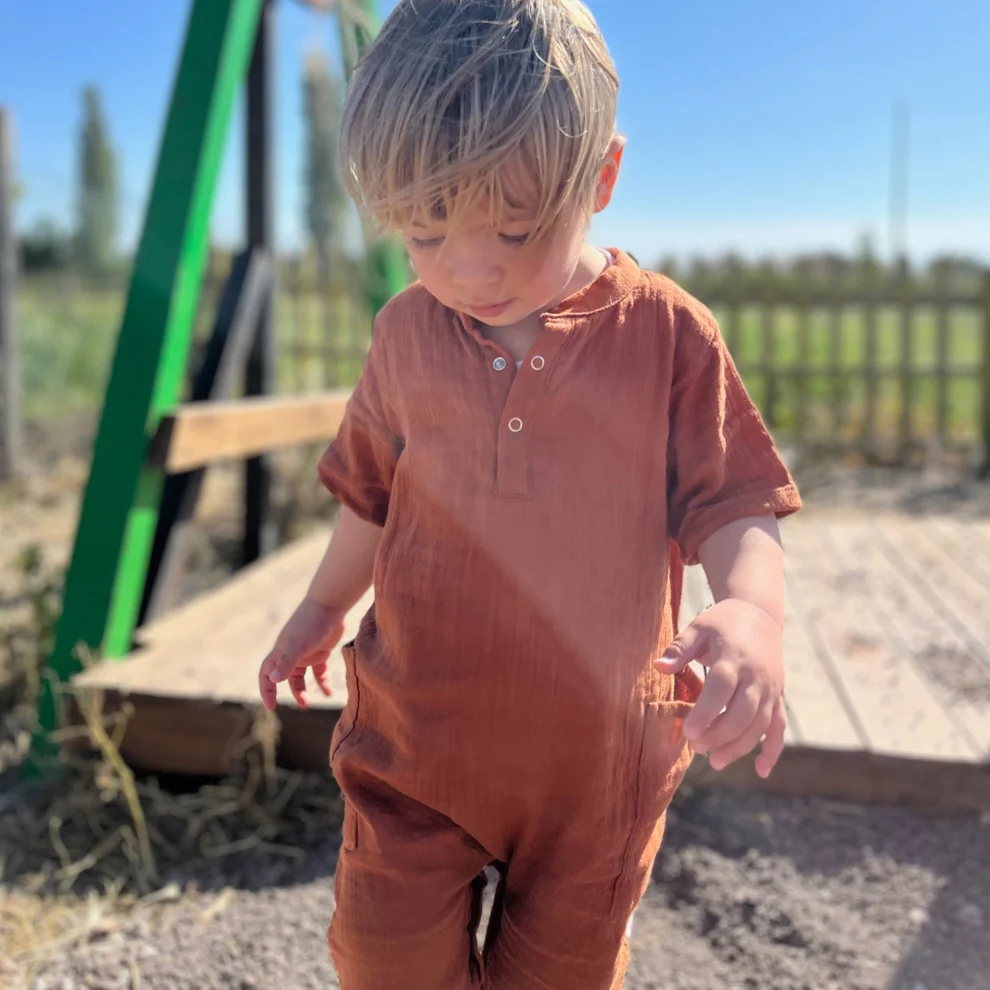 Moose Store Baby & Kids - Organik Pamuk Müslin Kumaş Tarçın Bebek Çocuk Tulum