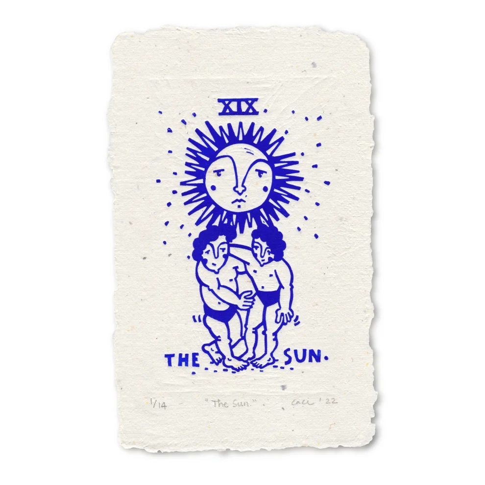 Çaçiçakaduz - The Sun Limba Ahşap Çerçeveli Linol Baskı