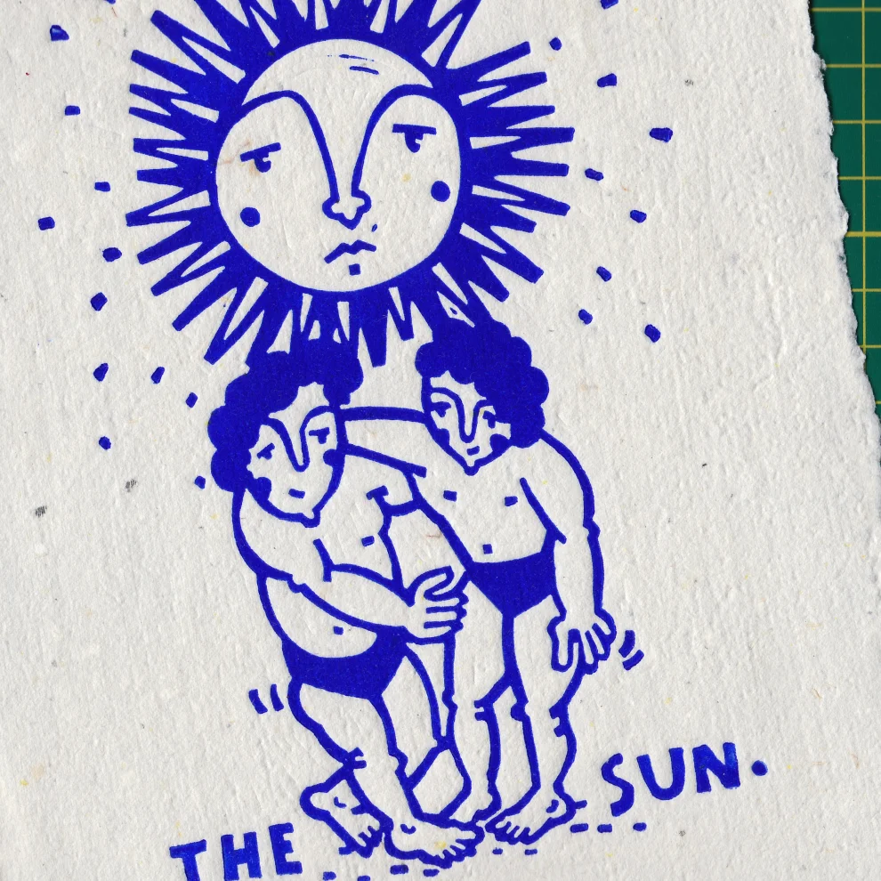 Çaçiçakaduz - The Sun Limba Ahşap Çerçeveli Linol Baskı