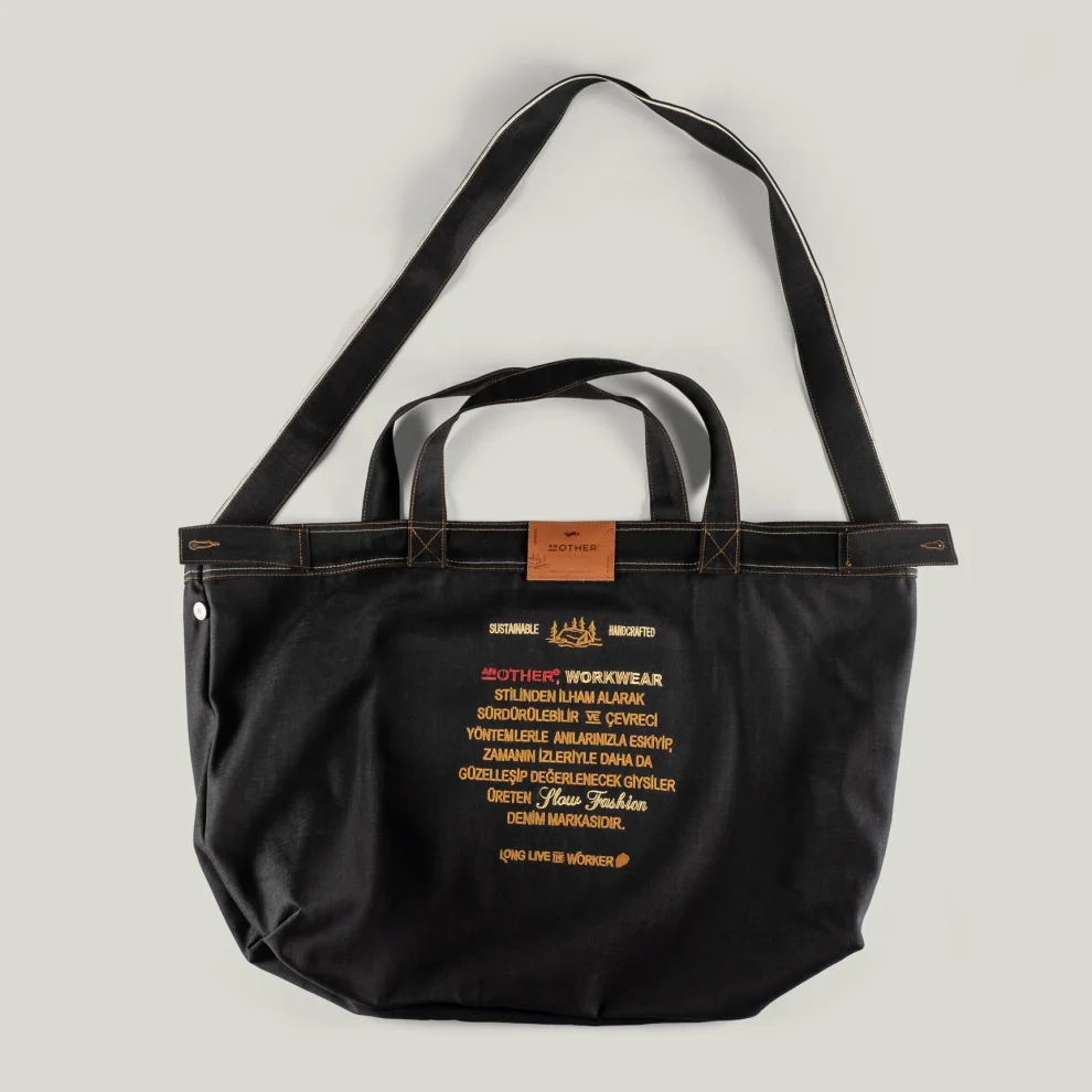 AnOther Goods - No:2 Another Tipografi 60x47cm Black&black Selvedge Denim Tote Bag