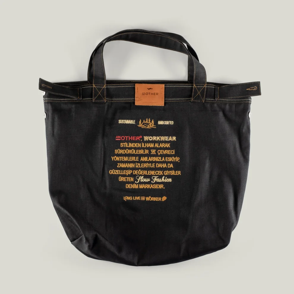 AnOther Goods - No:2 Another Tipografi 60x47cm Black&black Selvedge Denim Tote Bag