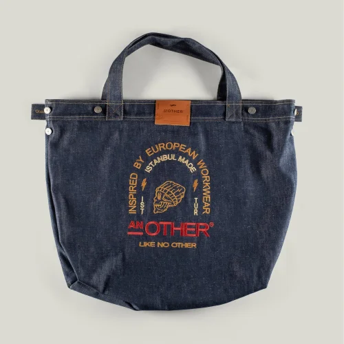 AnOther Goods - No:2 Another Tipografi 60x47cm İndigo Selvedge Denim Tote Bag