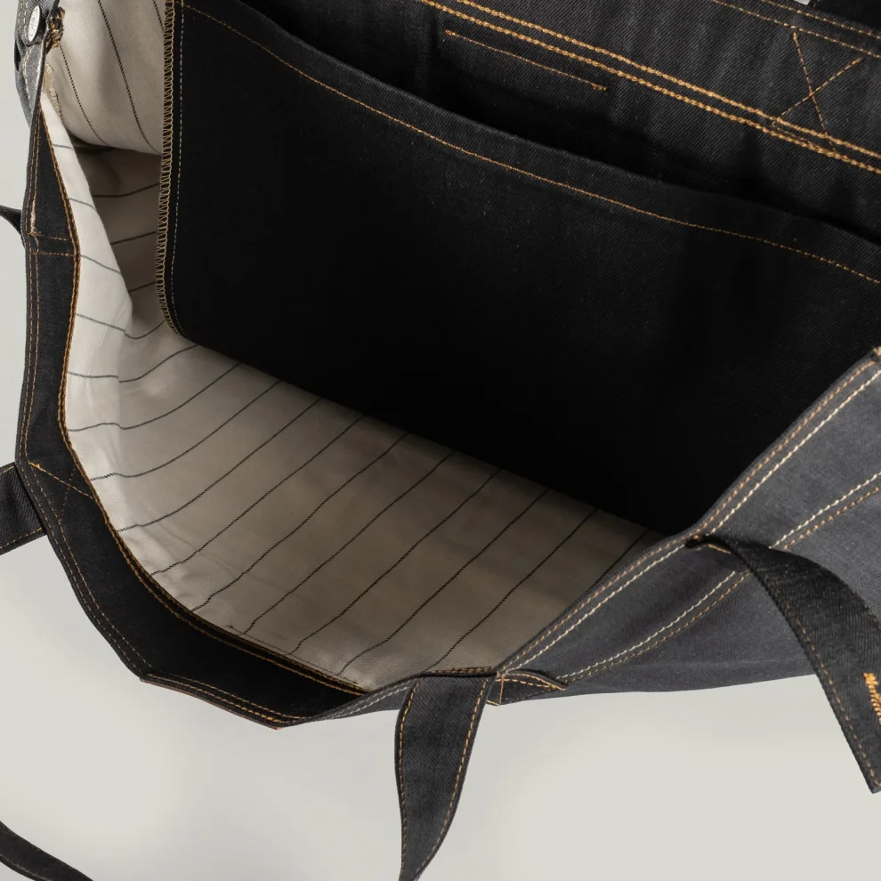 AnOther Goods - No:3 Another Cepli 72x40cm Black&black Selvedge Denim Tote Bag