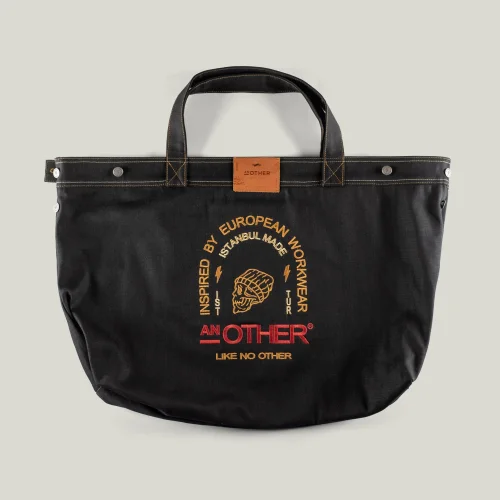 AnOther Goods - No:4 Another Tipografi 72x40cm Black&black Selvedge Denim Tote Bag