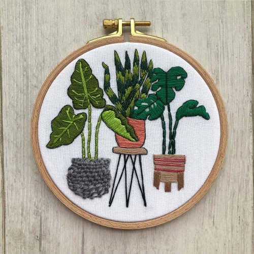 Granny's Hoop - Mini Plants1 Plant Themed Embroidery Hoop Board