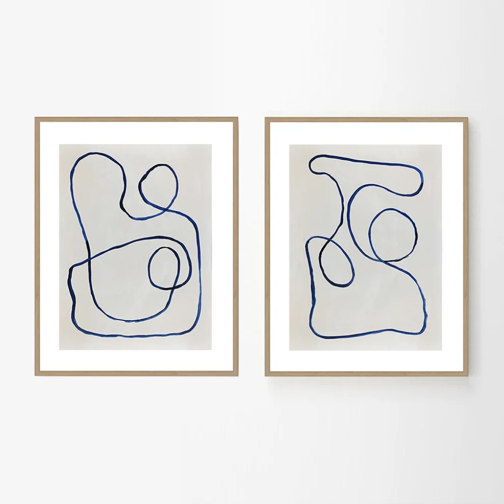 Kle Studio - Blues Set Of 2 Acrylic Paintings On Paper