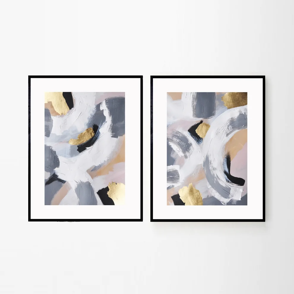 Kle Studio - Shiny Set Of 2 Acrylic Painting On Paper