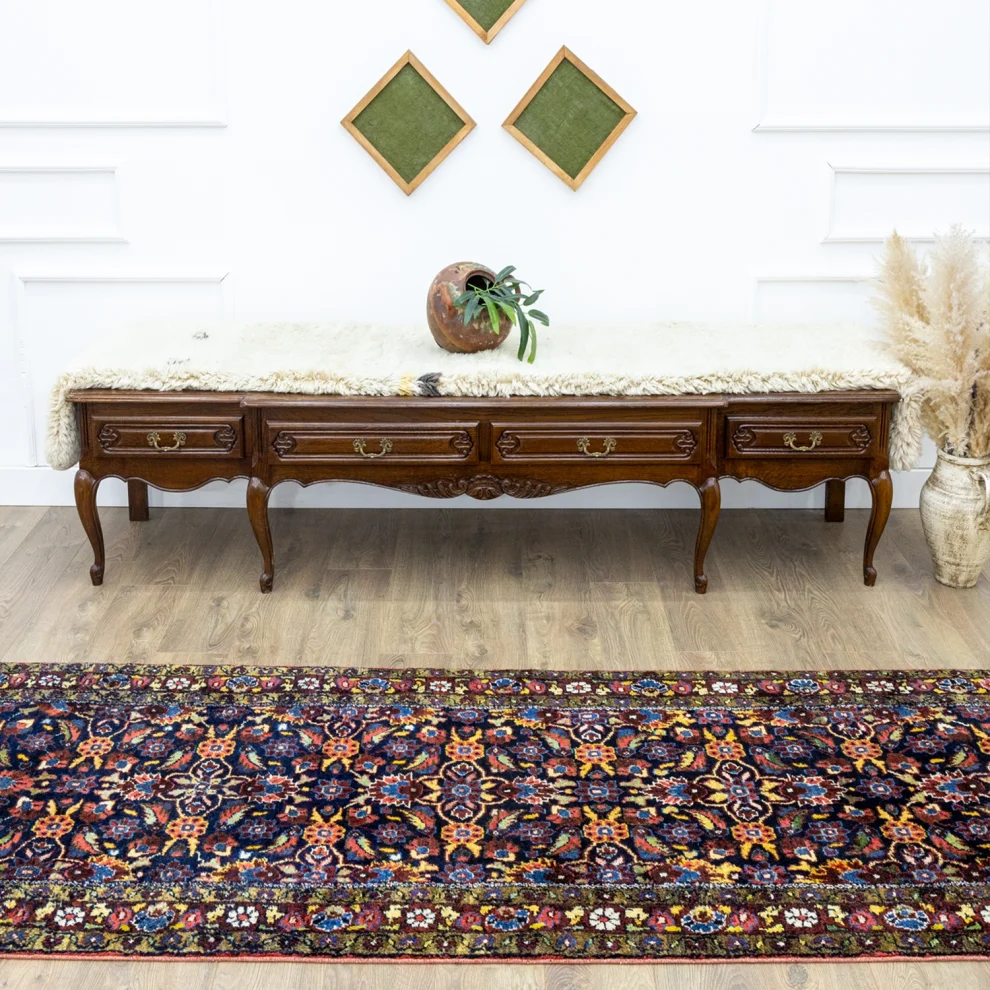 Soho Antiq - Floal Pattern Hand Wrıtıng Wool Carpet 100x313cm